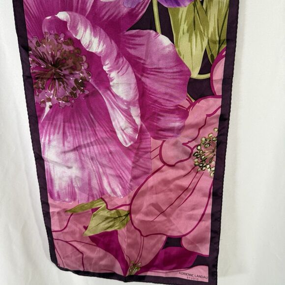 Adrienne Landau Studio Floral Scarf Bold Pink Purple Flowers 54"x11" Floral - Picture 6 of 9